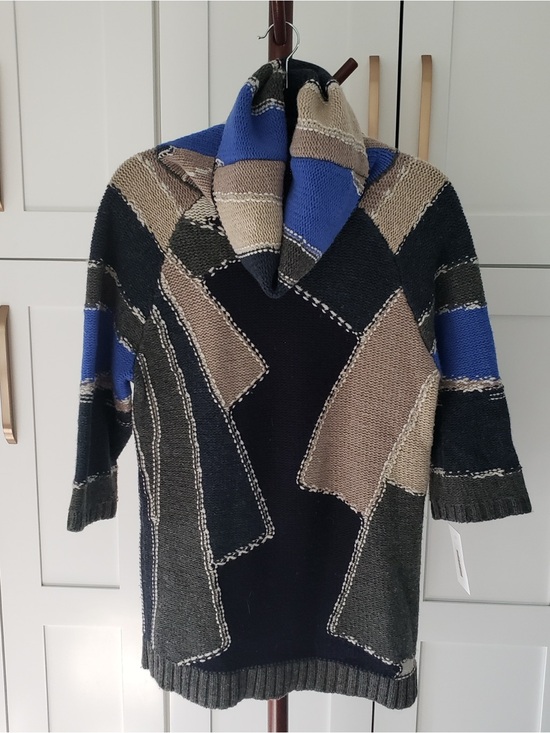 Diane Von Furstenberg Sweaters - Diane Von Furstenberg Wool Patchwork Knit Cowl Neck Sweater Womens SP